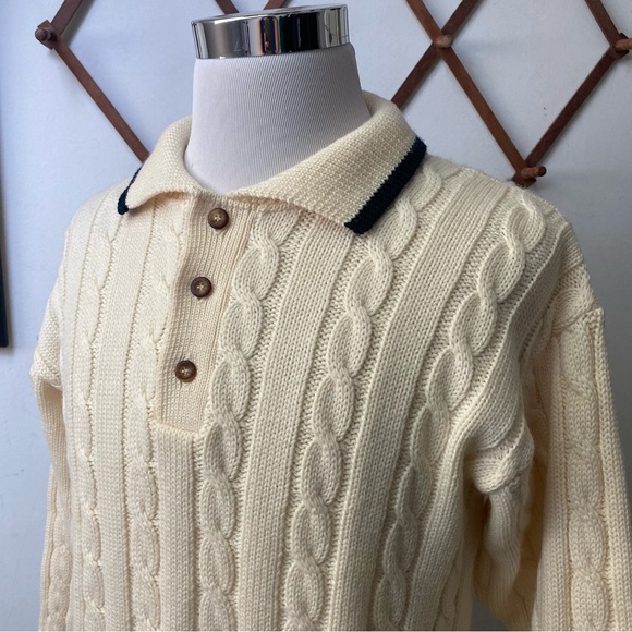 Vintage Cream Wool Cableknit Sweater - Picture 3 of 13